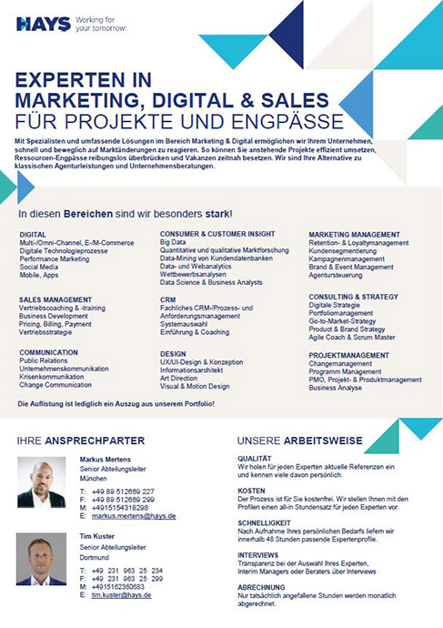 Wir unterstützen Sie bei der erfolgreichen Besetzung interimistischen Marketing & Digital-Spezialisten