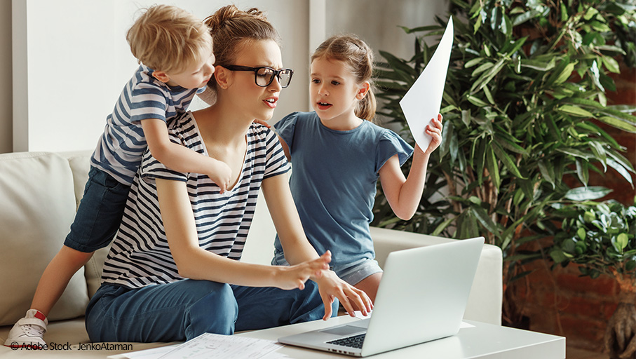 working mom in home office